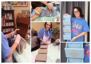 Maddi's project was a note, key wall holder. She did the two tone effect and painted stencils on it.